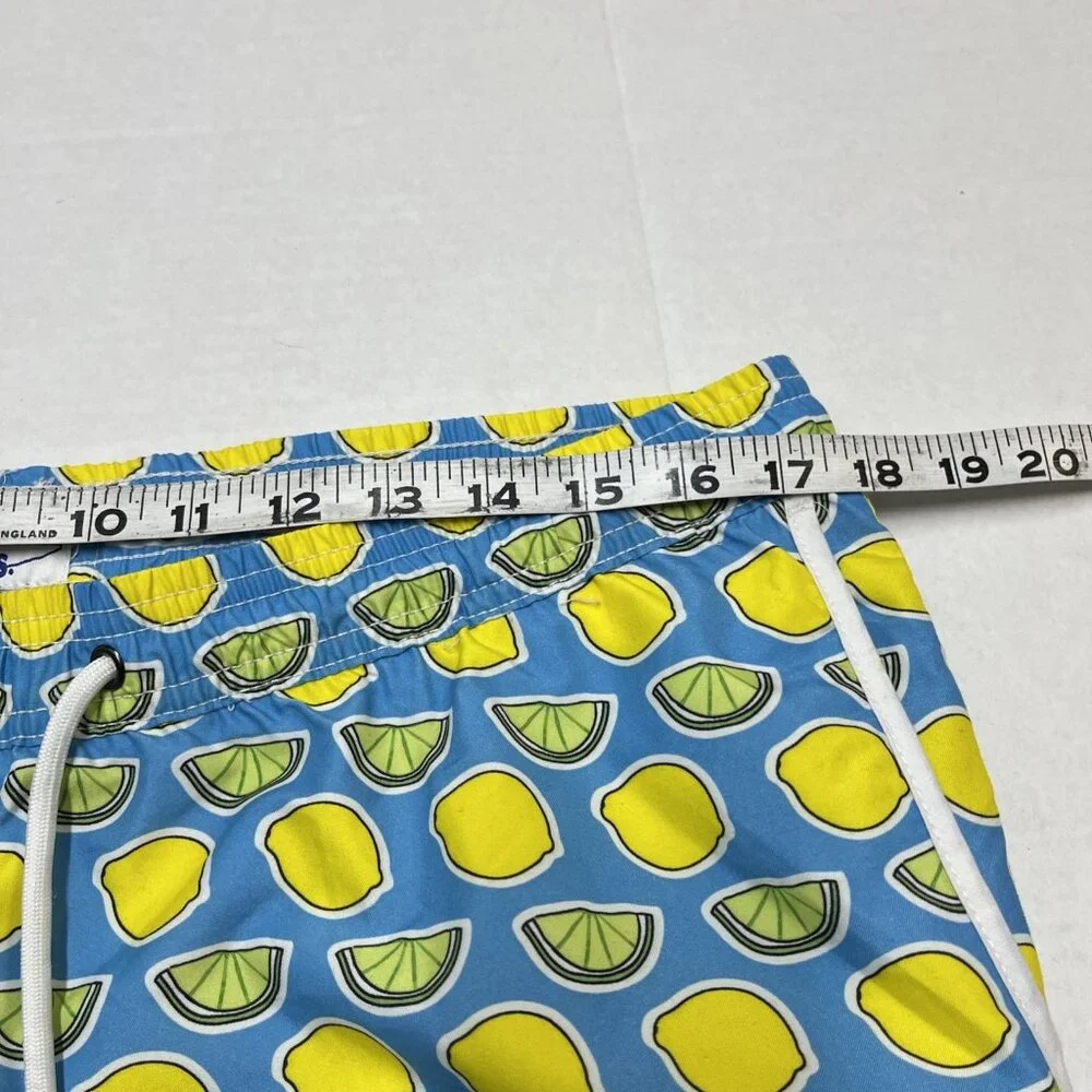 Beach Bros Swim Trunks Mens XL Blue Lemon &‎ Lime Print Bathing Suit Mesh Lined